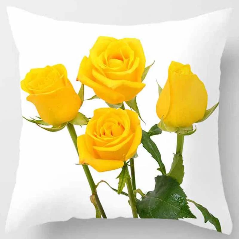 45x45cm Rose Series Pillowcase Yellow Pink Flowers  Sofa Office Seat Cushion Cover Room Aesthetic Home Decoration
