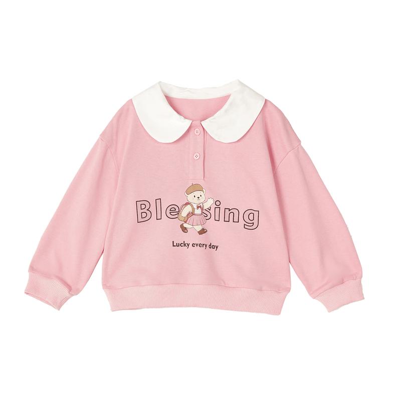 LUSON Girls' Cartoon Lapel Sweatshirt