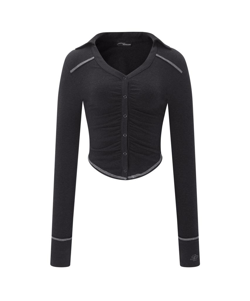 Peullijeunopallou Mamie Snap Button Slim Shirts (Black)