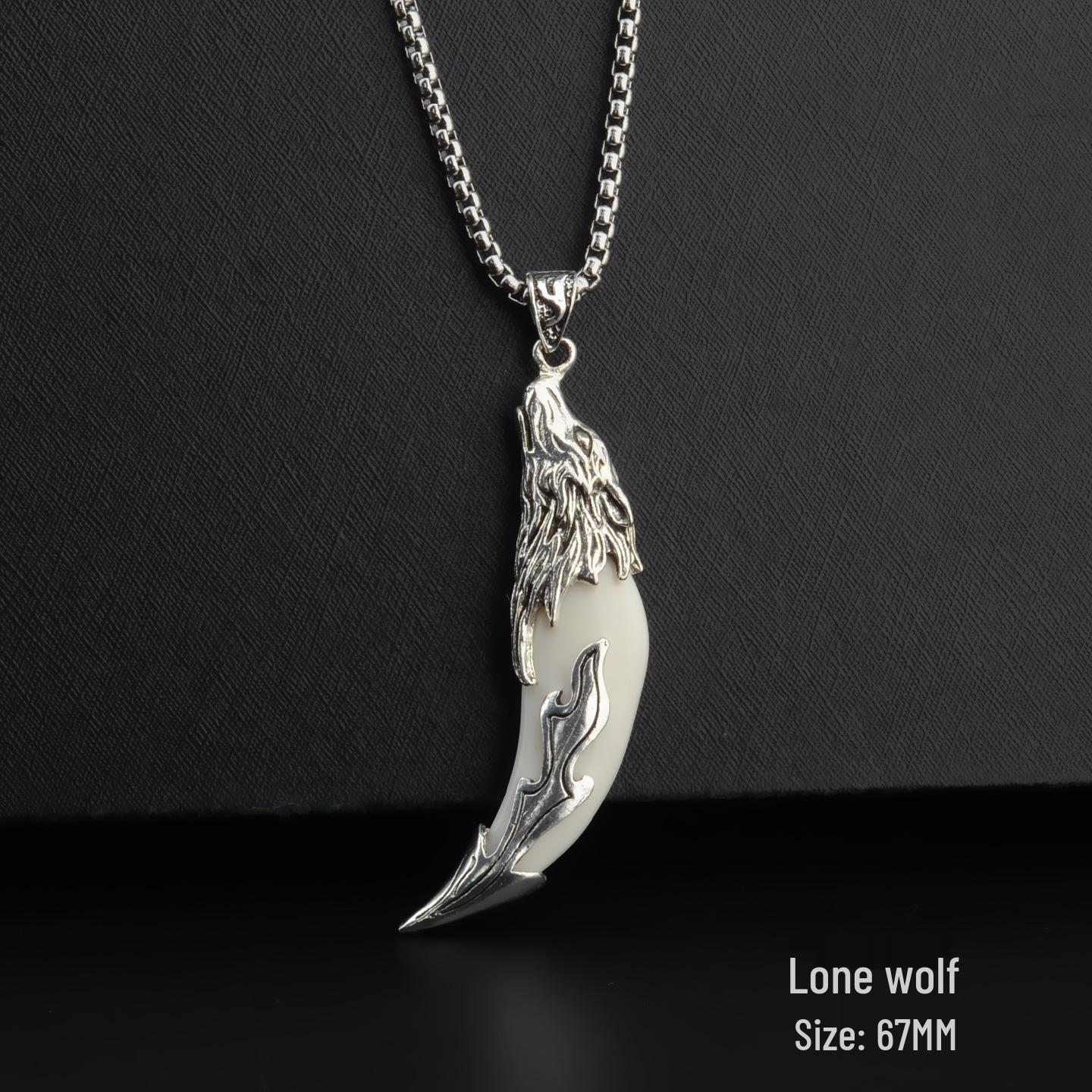 Men s Ethnic Faux Wolf Tooth Pendant Necklace, Titanium Steel Chain, Versatile & Retro Style