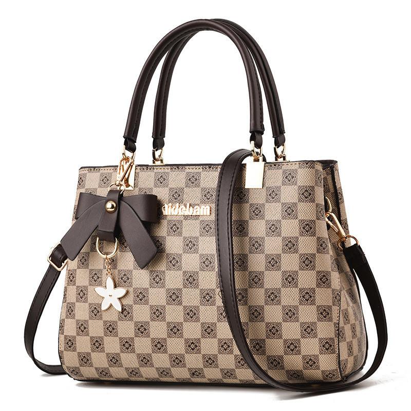 Butterfly Bow Handbag 2023 New Retro Plaid Middle-aged Women's Bag Color-blocking Shoulder Bag Charming