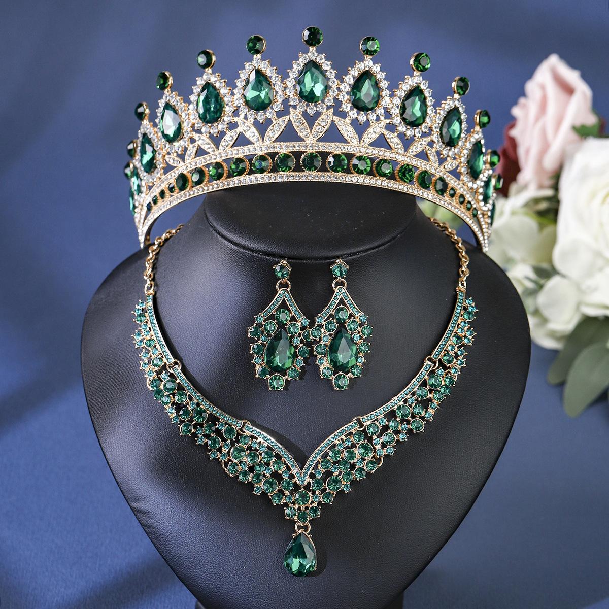 

Baroque Crystal Rhinestone Bridal Jewelry Sets for Women Wedding Dress Crown Earring Tiaras Necklace Set Prom Bride Jewelry Sets