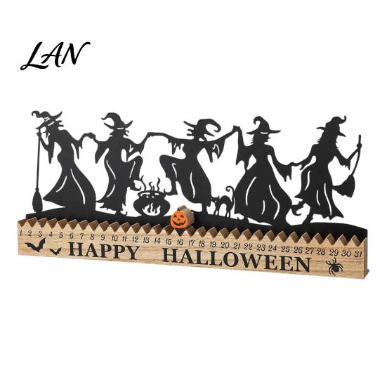 Halloween Office Decor Dancing Witch Countdown Table Ornament, Rustic Wooden Home Unique Holiday Calendar for Party Centerpiece, Spooky Haunted House