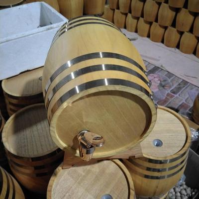 1.5L Oak Aging Barrel Decanter Drinking Bucket with Wooden Stand Drink Spigot for