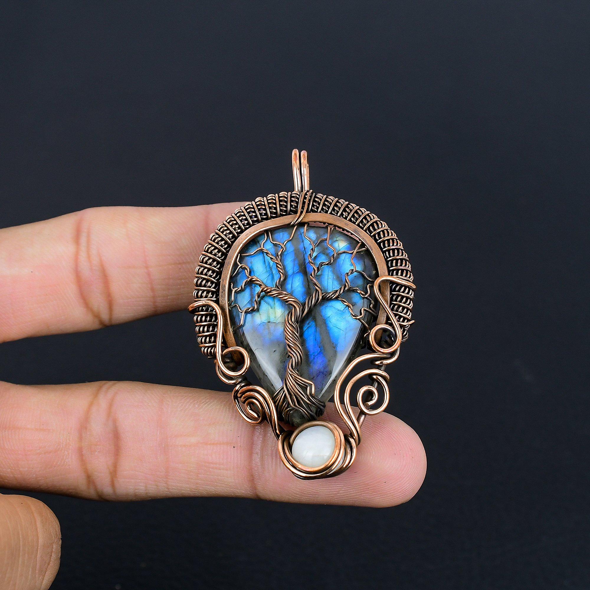 

Tree Of Life Labradorite Pendant, Handmade Gemstone 999 Copper Wire Wrapped Pendant Antique Jewelry, For Gift Silver Jewelry 2.55 Inches