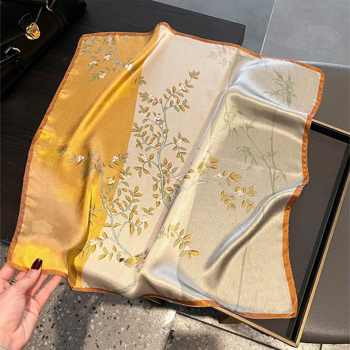 

100% Pure Real Silk Scarf Women Hair Foulard Luxury High Quality Bandana Square Headband Hijab Print Poncho Scarves Pashmina Real Silk 53x53cm