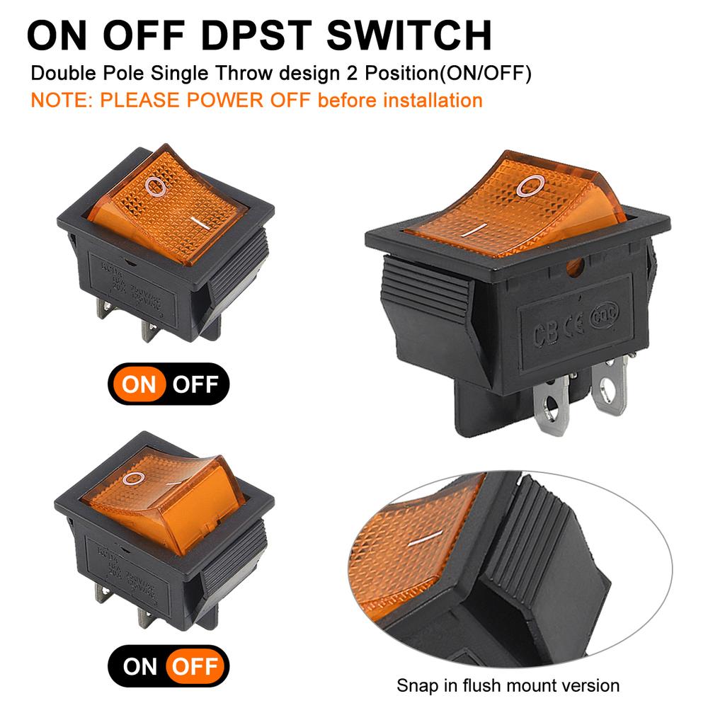 5/10pcs 10A 250V KCD2 KCD4 Rocker Switch DPST 4 Pin Red Lighted 120V Rocker Toggle Switch ON Off Heavy Duty