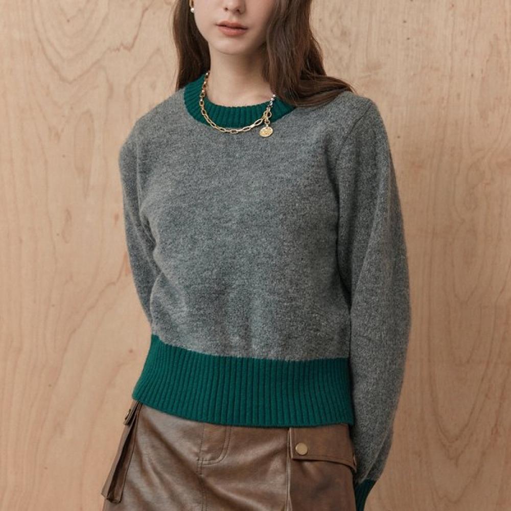 Color Matching Round Neck Crop Knit Zc11qk058on violet/FREE