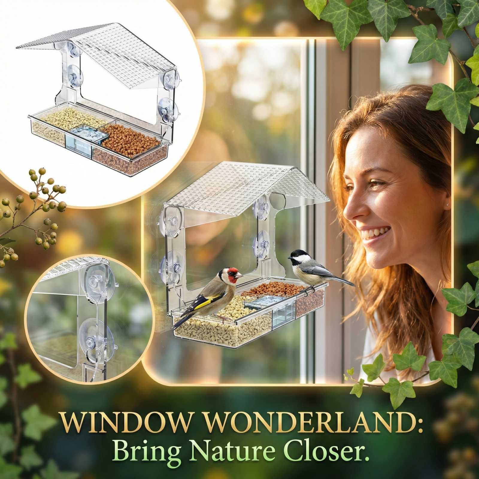 

Transparent Bird House Outside The Window Wild Bird Watching House Garden Decoration Bird Feeder One Size білий