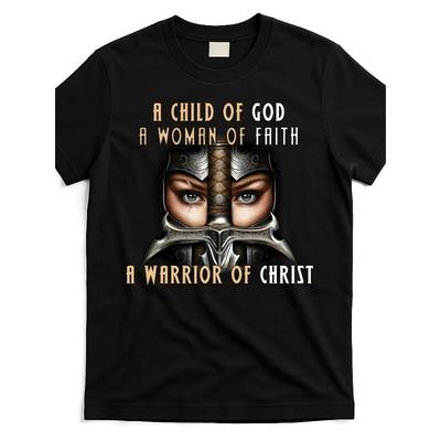 Women Child of God Warrior of Christ T-Shirt Faith Verse Round Neck All-Season Church Casual Top