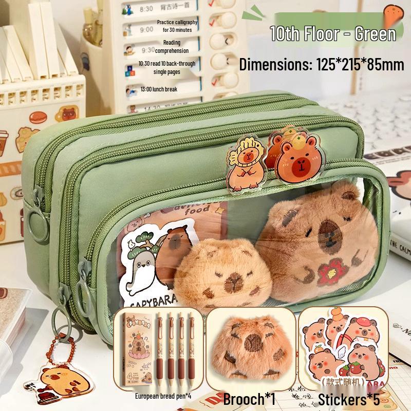 2024 Capybara Multi-layer Large Capacity Pencil Case for First Grade Girls