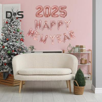 2025 Frohes Neues Jahr-Ballons-Set, selbstdichtende Aluminiumfolien-Ballons, Frohes Neues Jahr-Banner-Hintergrund für Silvesterparty-Dekorationszubehör