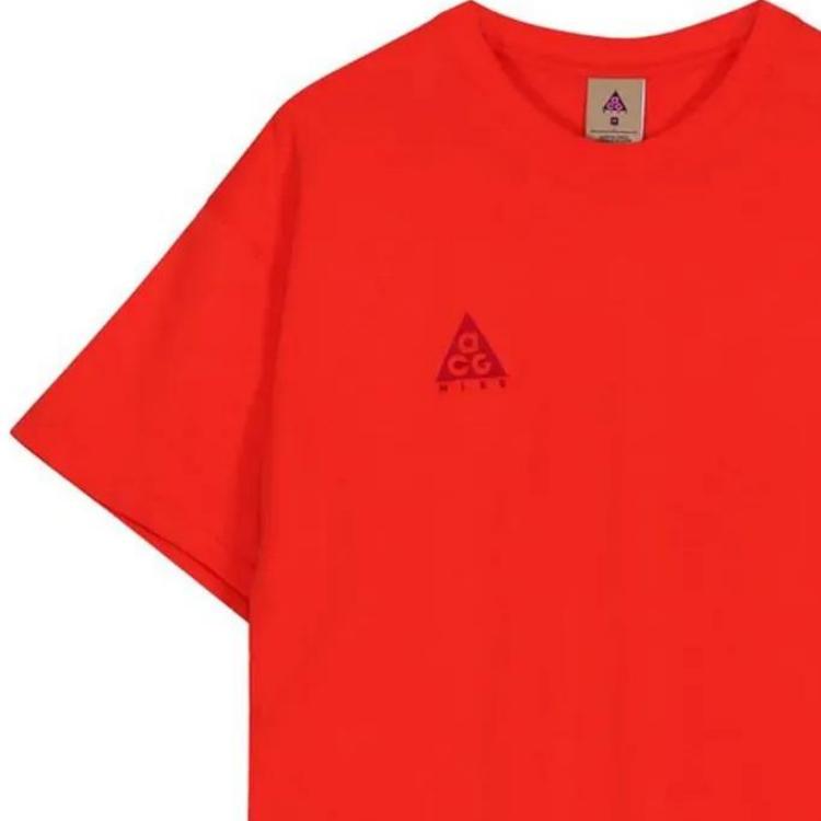 Nike Solid Logo Print Crew Neck Straight Fit Short Sleeve T-Shirt Men Tops Red BQ7342-634