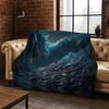 Blue Sea Waves Scenery Flannel Blanket Soft Warm Throw Blanket for Bedroom Living Room Bed Travel Camping Picnic Gift Kids