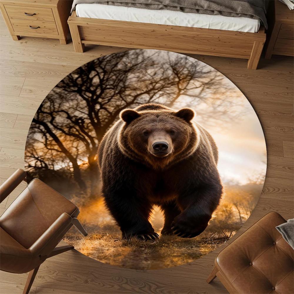 1pc Bear Forest Round Chair mat office Area Rug - Non-Slip, Floor Mat for Office, Bedroom, and Indoor Decor p127039