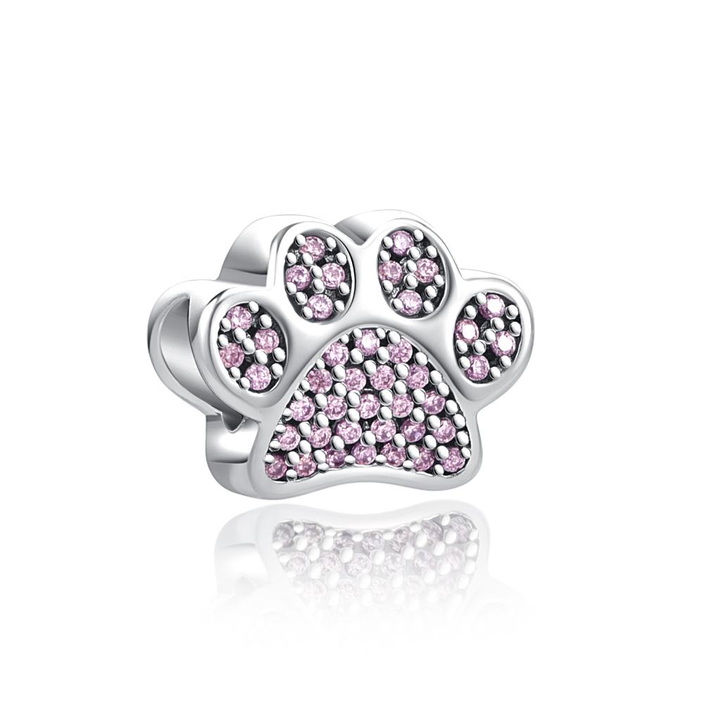 European New 925 Sterling Silver Pink Series Dog Paw Heart Enamel Fashion Beads Fit Original Bracelet For Women Jewelry Making