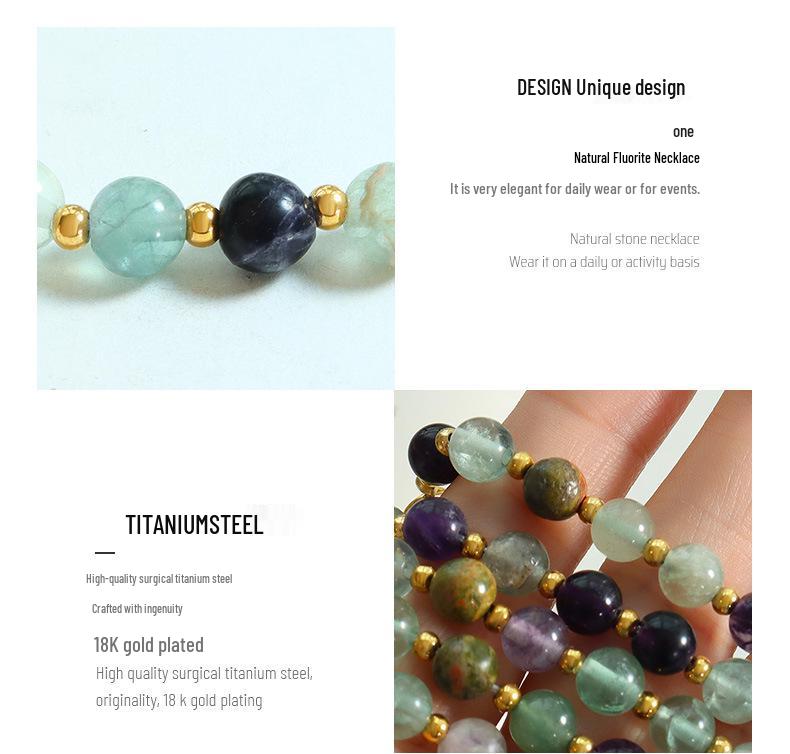 Multi-Color Natural Stone Beaded Titanium Steel Necklace