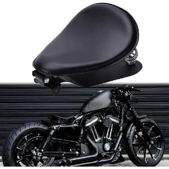 Motorcycle Seat Cushion Driver Solo Seats with Spring Bracket PU Leather Compatible with Harley Honda Yamaha Kawasaki Sportster