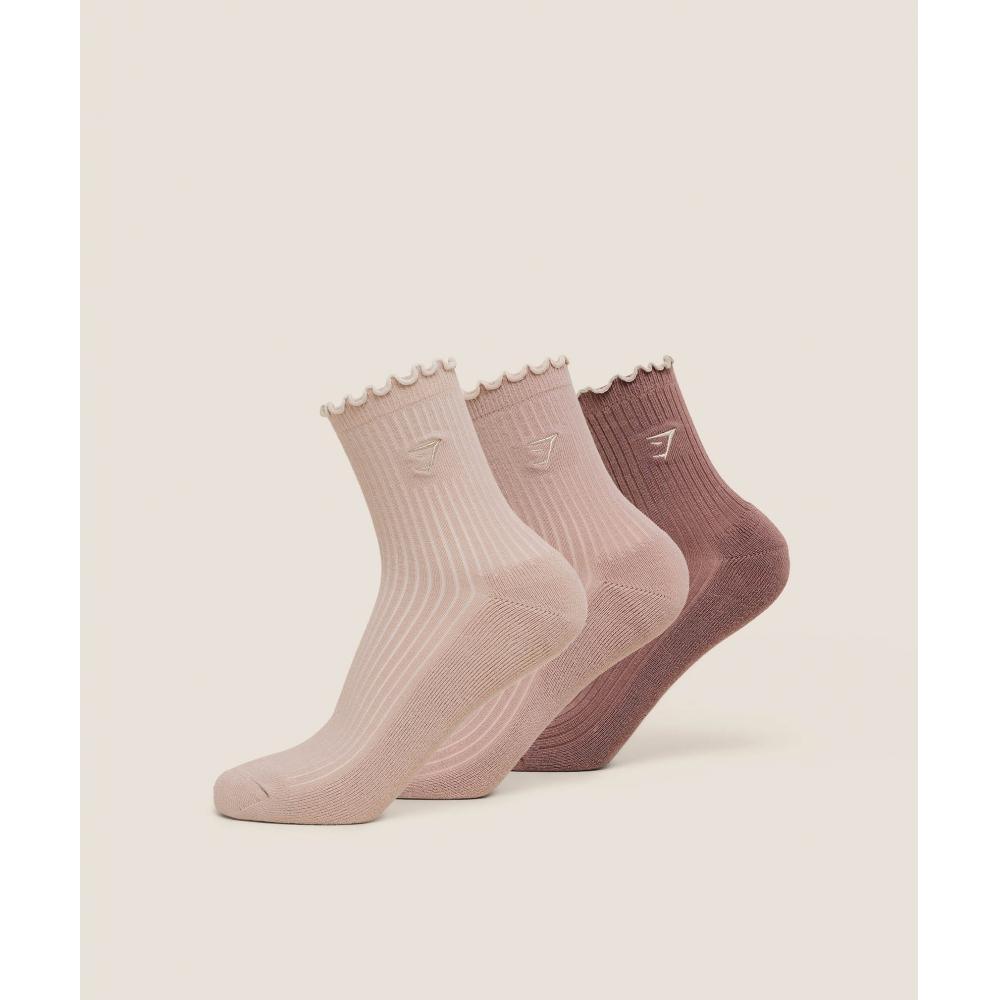 Gymshark Midi Frill Socks 3pk Dusk Pink Muted Pink Chestnut Pink I1c5k Kc5j L