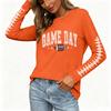 Women's Casual Long Sleeve Neck Top with Rugby Print and Side Slit for Everyday Wear