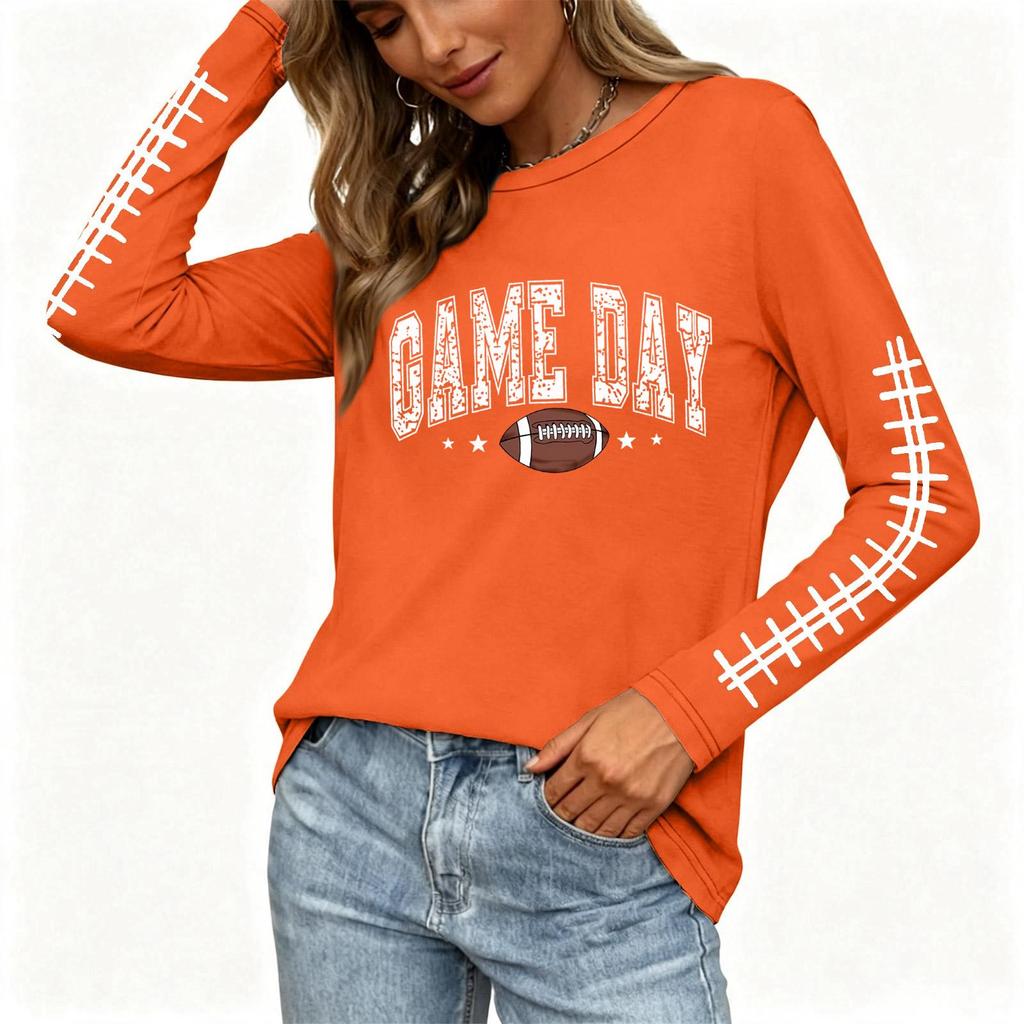 Women's Casual Long Sleeve Neck Top with Rugby Print and Side Slit for Everyday Wear