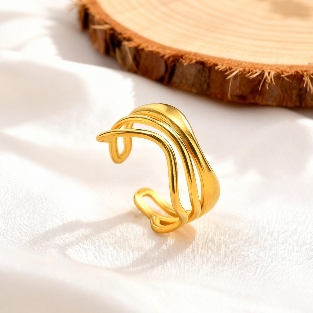 Stainless Steel Geometric Ring for Women Hollow Infinity Opening Rings 18K Gold Plated Jewelry Gift