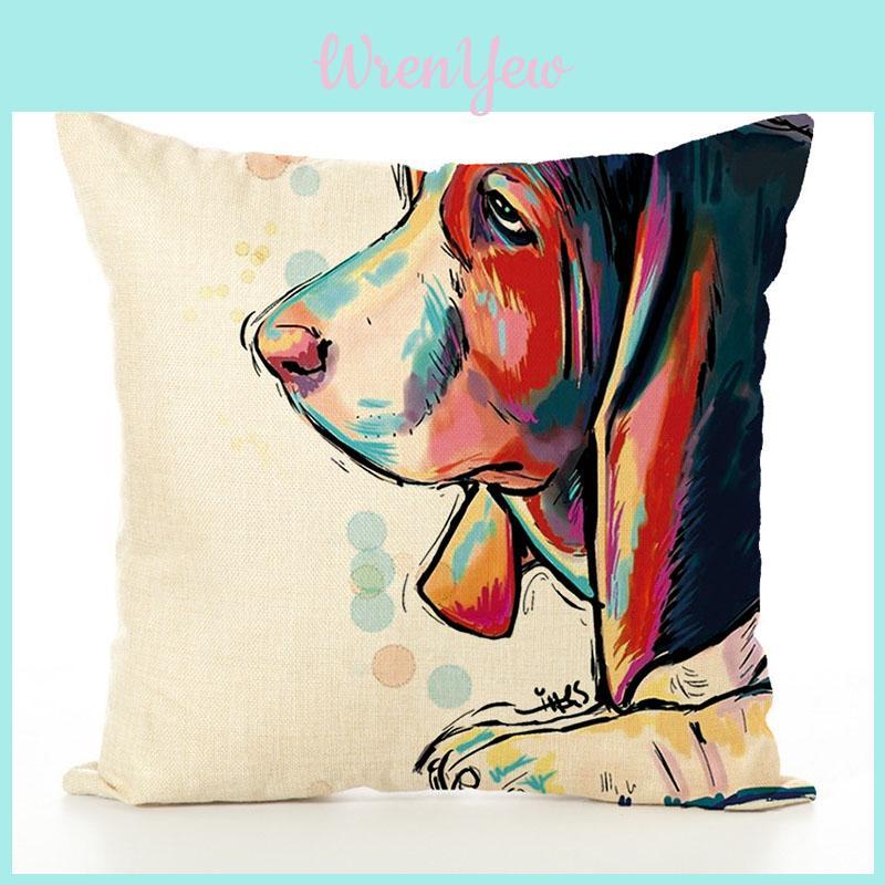 Adorable Pet Dog Pillow Cover In Linen Blend For Cozy Sofa And Office Decor