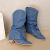 Fashion Fashion Pointed Toe Cowboy Boots Women Spring Autumn Thick High Heels Mid Calf Boots Woman Slip On Denim Western Botas Female