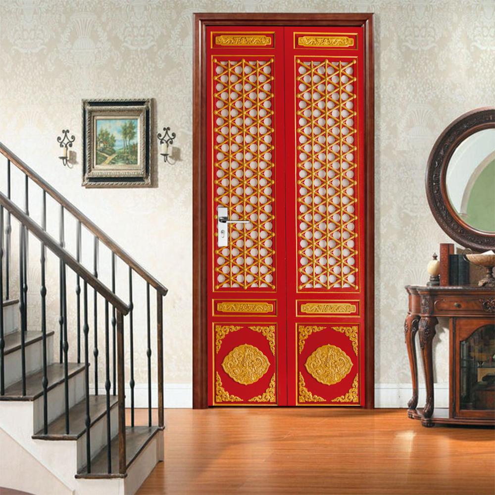 3D Door Mural Sticker Peel and Stick Door Wallpaper Golden Buddha Castle Moon Mermaid Flower Home Decor Removable