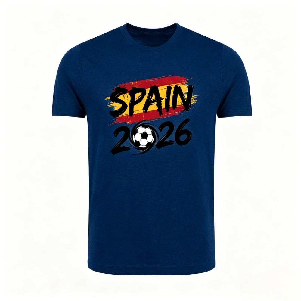 Spain 2026 Patriotic Soccer Fan TShirt Spanish Flag Inspired Print Shirt Men Crewneck Cotton Short Sleeve Soccer Part Supplies