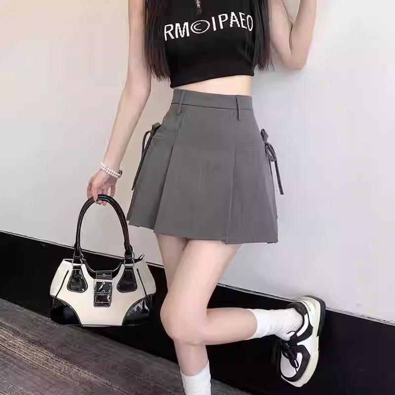 

Korean College Style High-Waisted Pleated Midi Skirt, Plus Size, Slimming A-Line, Anti-Exposure Design for Women 2XL чорний