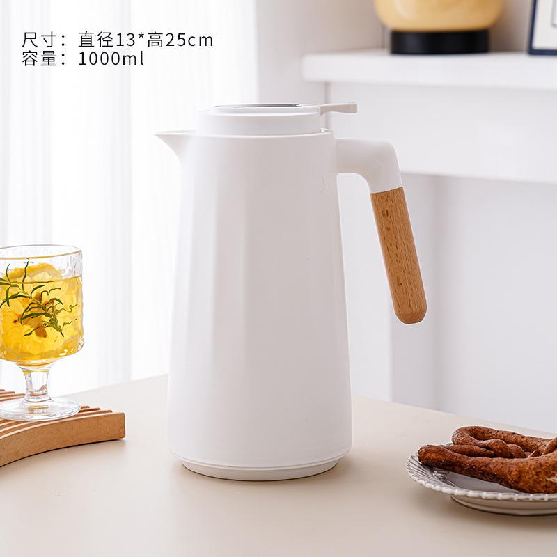 Multi Home Office Thermos 1L Double Wall Tea Coffee Hot Water Flask Kettle with Wooden Handle