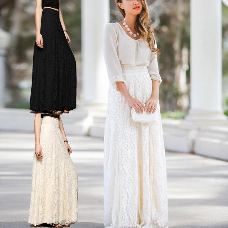 Women Long Wedding Maxi Beach Full Pleated Skirt Fashion Lace Tulle Boho Elegant Dress Summer S-XL