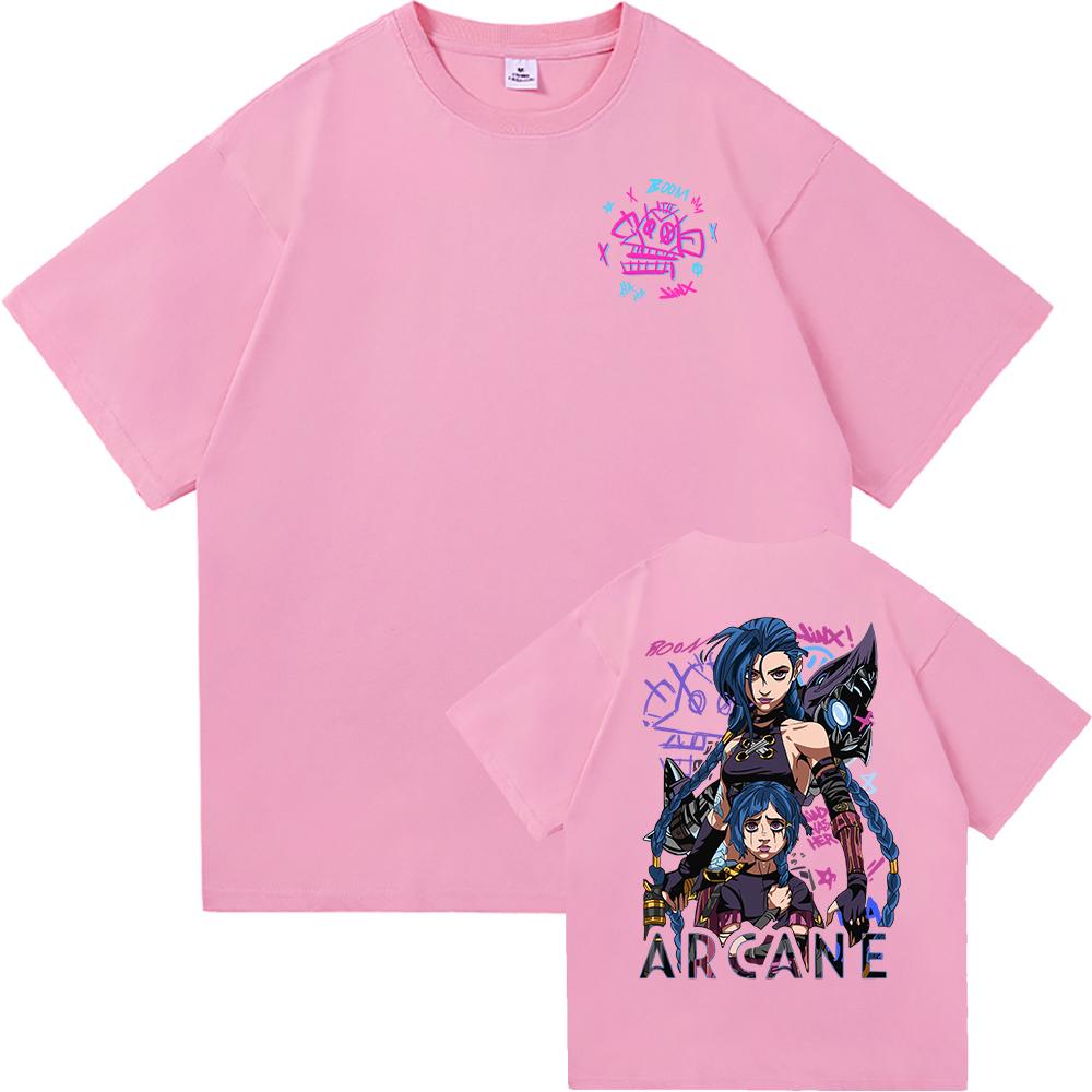 Arcane 2 T Shirts Fashion Men Harajuku Aesthetic Retro Anime Vi Jinx Tshirt Unisex High Quality Cartoon Vintage Cotton Tee Shirt