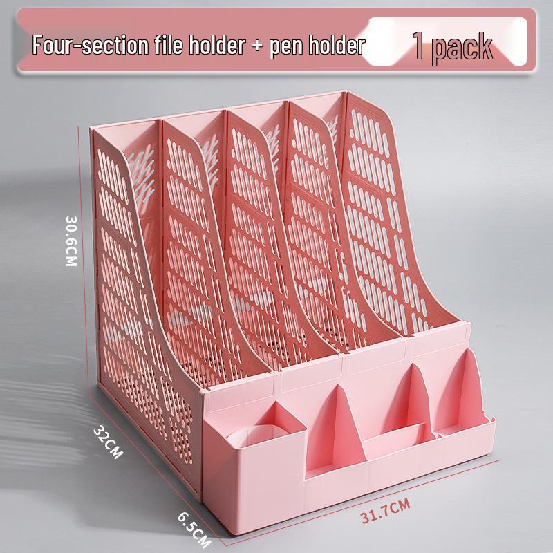 Desktop Four-Compartment File Organizer & Pen Holder with A4 Storage Box