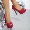 Spring and summer new sequined Glitter super fish mouth high heel waterproof table wedding shoes performance stage catwalk nightclub