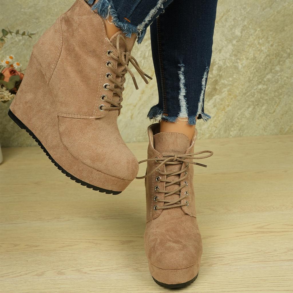 Autumn Winter Women Boots Plus Size Chunky Platform Ankle Boots Woman  New Short Booties Fashion Lace Up Wedge Shoes Women