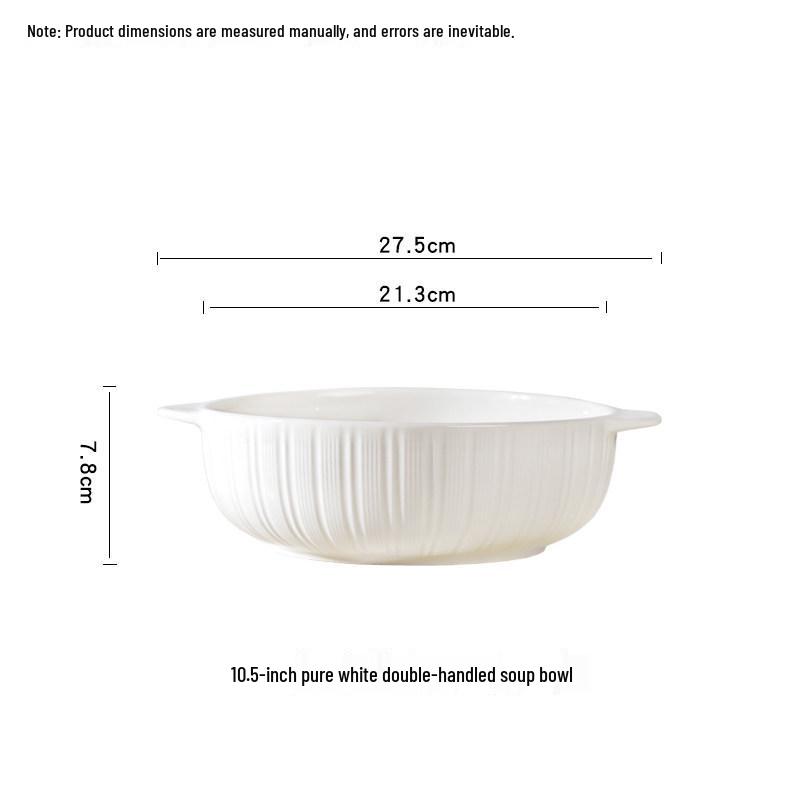 10.5-inch Ceramic Double-Ear Large Soup Bowl with Anti-Scald, Perfect for Sauerkraut Fish and Instant Noodles