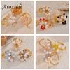 Atoztide Fashion Beaded Flower Open Ring For Women Stainless Steel Exquisite Colored Flower Adjustable Finger Ring Jewelry Gift