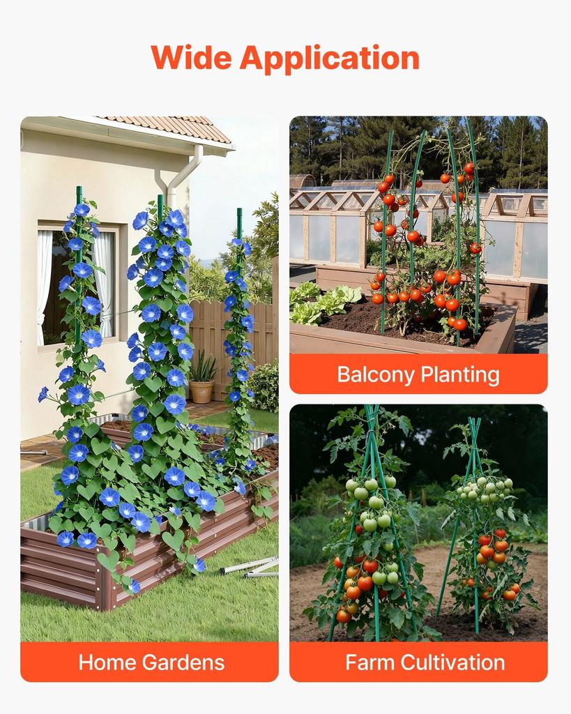 Garden Stakes, 25 Pack, 1800 Mm, Plastic Coated Metal Tomato Stakes, Garden Sticks for Plants Support, with Pointed End and Non-Slip Bumps for Growing