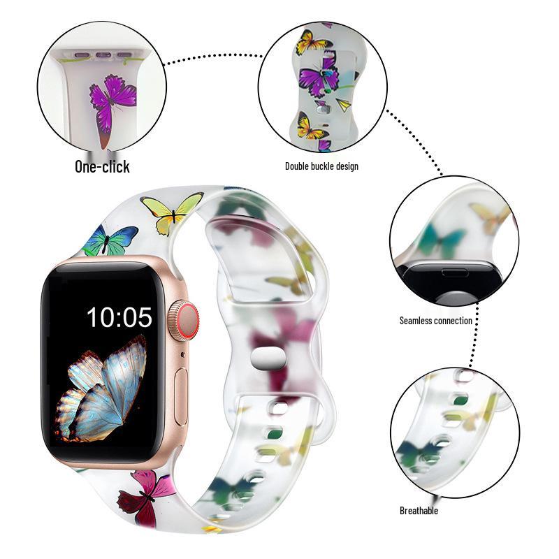 Compatible Apple iWatch S10 Colorful Pattern Silicone Sports Strap - Transparent Design