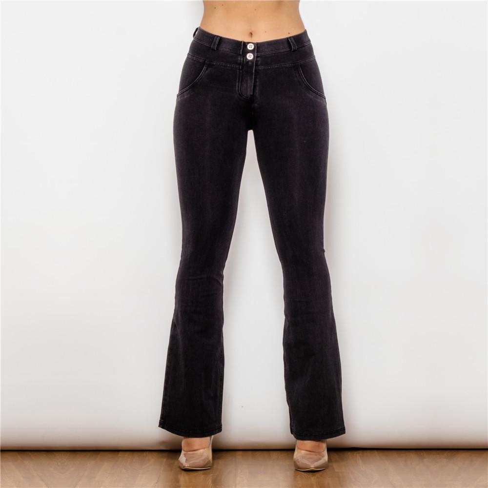 

Shascullfites Women s Elastic Denim Flare Bootcut Hip-Lifting Peach Skinny Shaping Plus Size Long Pants L