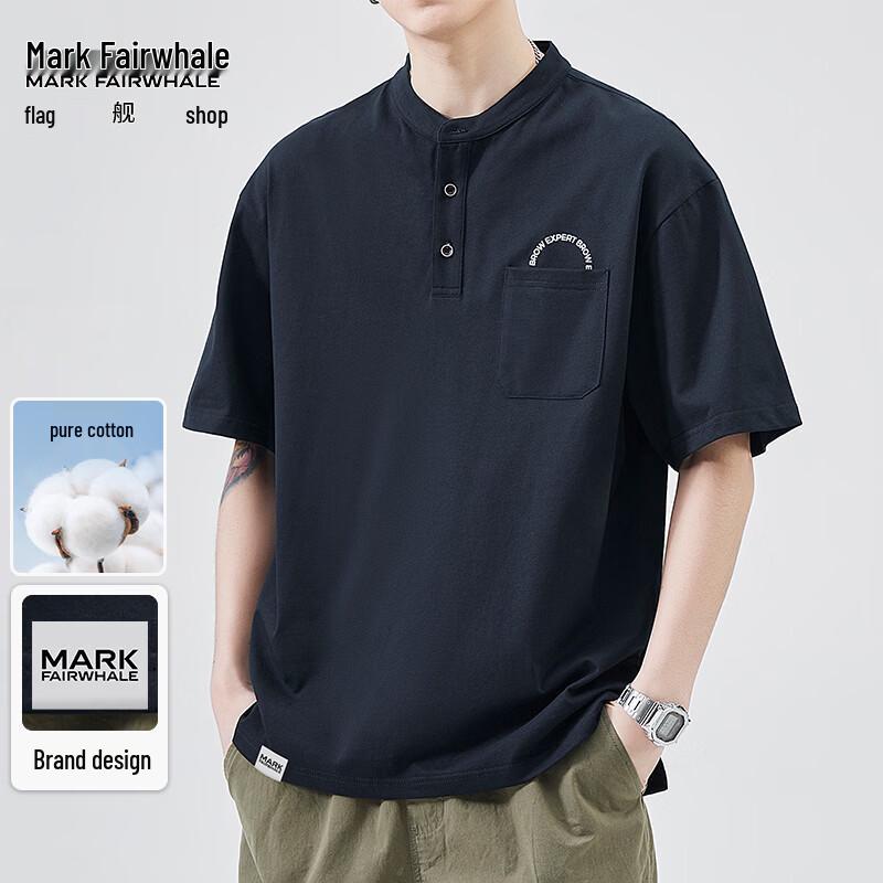 MARK FAIRWHALE Men s Henley Neck Pure Cotton Short Sleeve T-Shirt L
