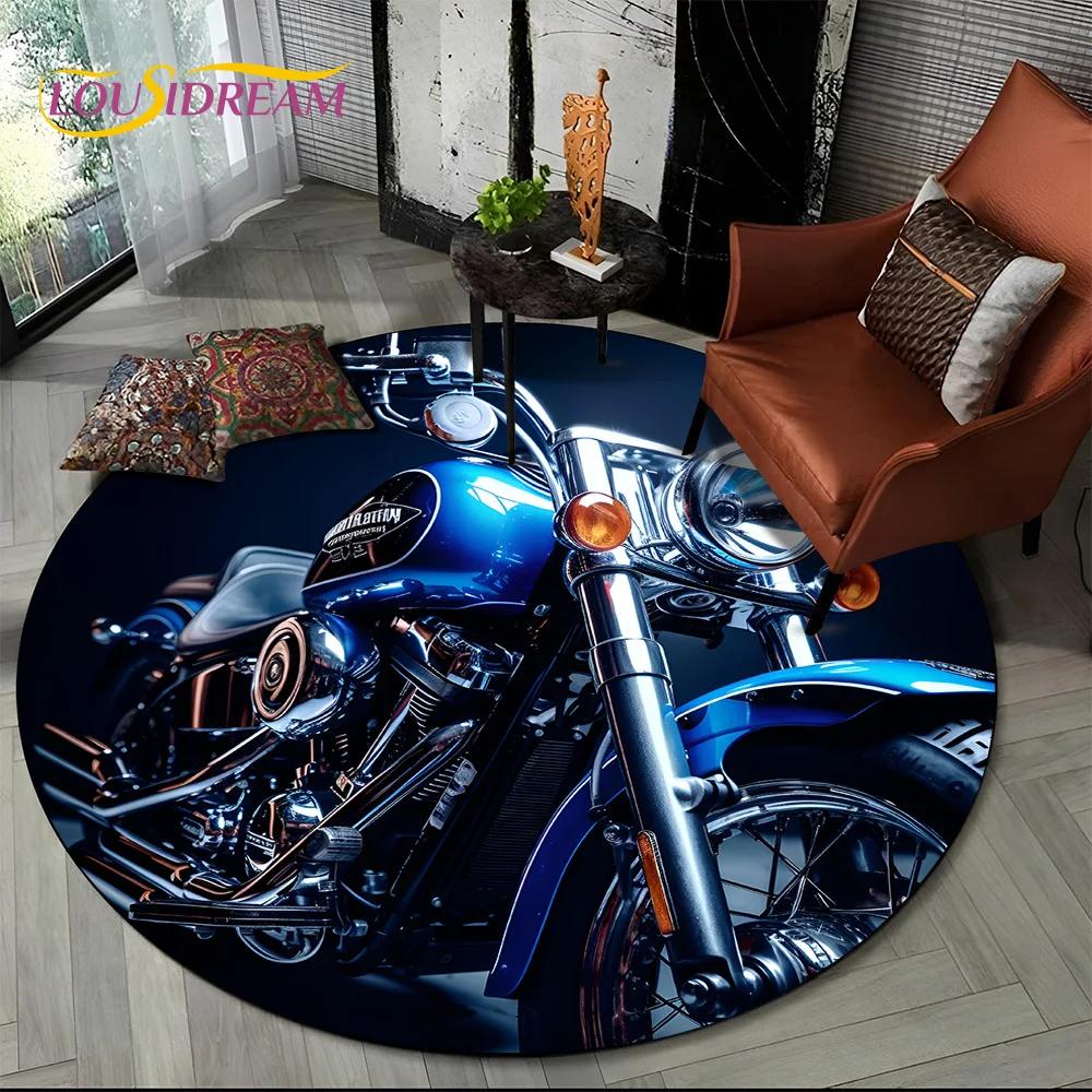 3D Retro Vintage Motorcycle Cartoon Round Area Carpet Rug for Living Room Bedroom Kid Playroom Decor,Pet Area Rug Non-slip Gift