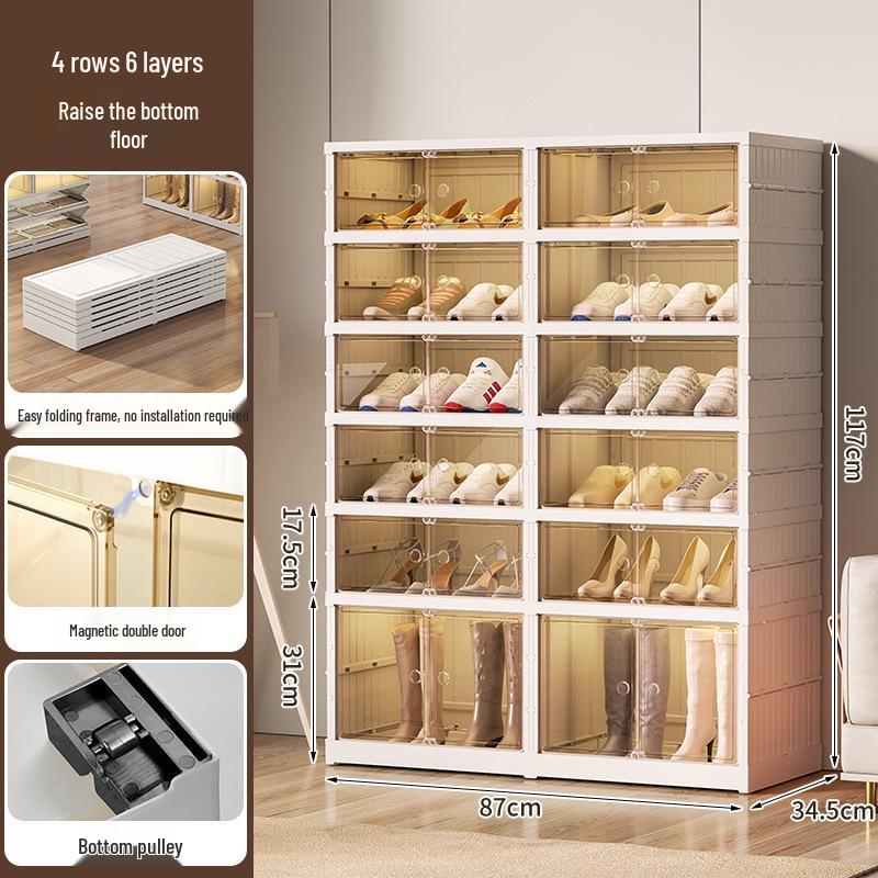 Transparent Plastic Foldable Shoe Storage Box - No-Installation Dustproof Shoe Cabinet & Movable Rack.
