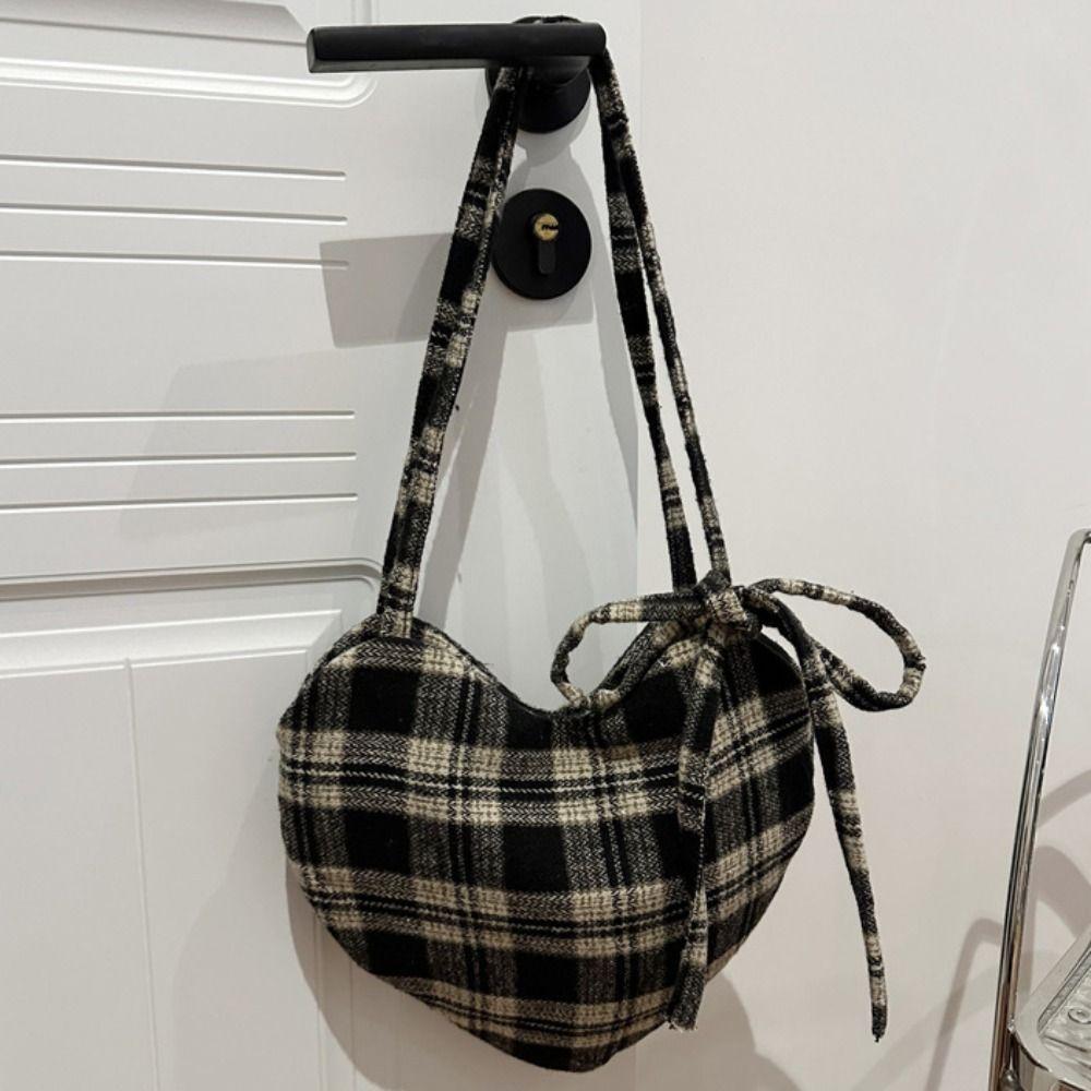 Printed Red Plaid Tote Bag Cloth Women's Handbag Fashion Heart Shoulder Bag  Female