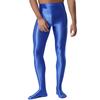Męskie błyszczące legginsy o wyglądzie mokrej skóry Błyszczący elastyczny pas Wzór ze stopami Dopasowany krój Obcisłe spodnie-rajstopy