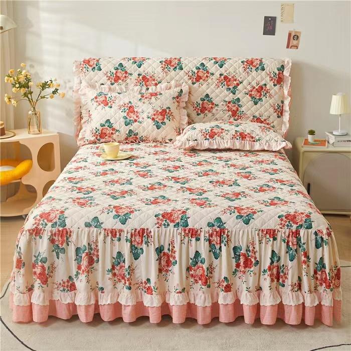 Princess Thicken Padding Bed Skirt Non-slip Flat Bed Skirt Quilted Bed Spread Soft Warm King Queen Bed Skirt Without Pillowcase
