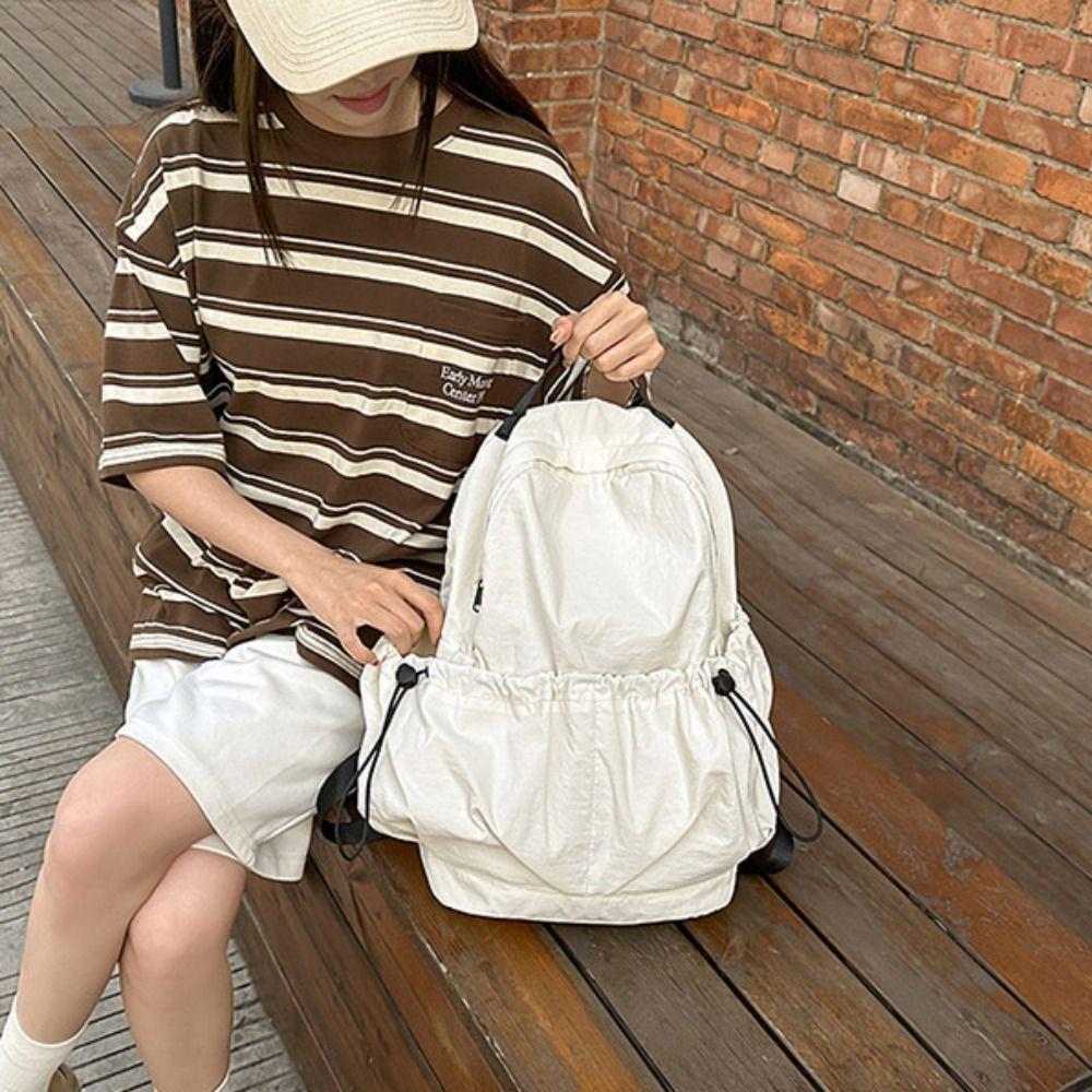 Small Pack Sport Nylon Backpack Korean Style Casual Backpack Solid Color Shoulder Bag  Gift