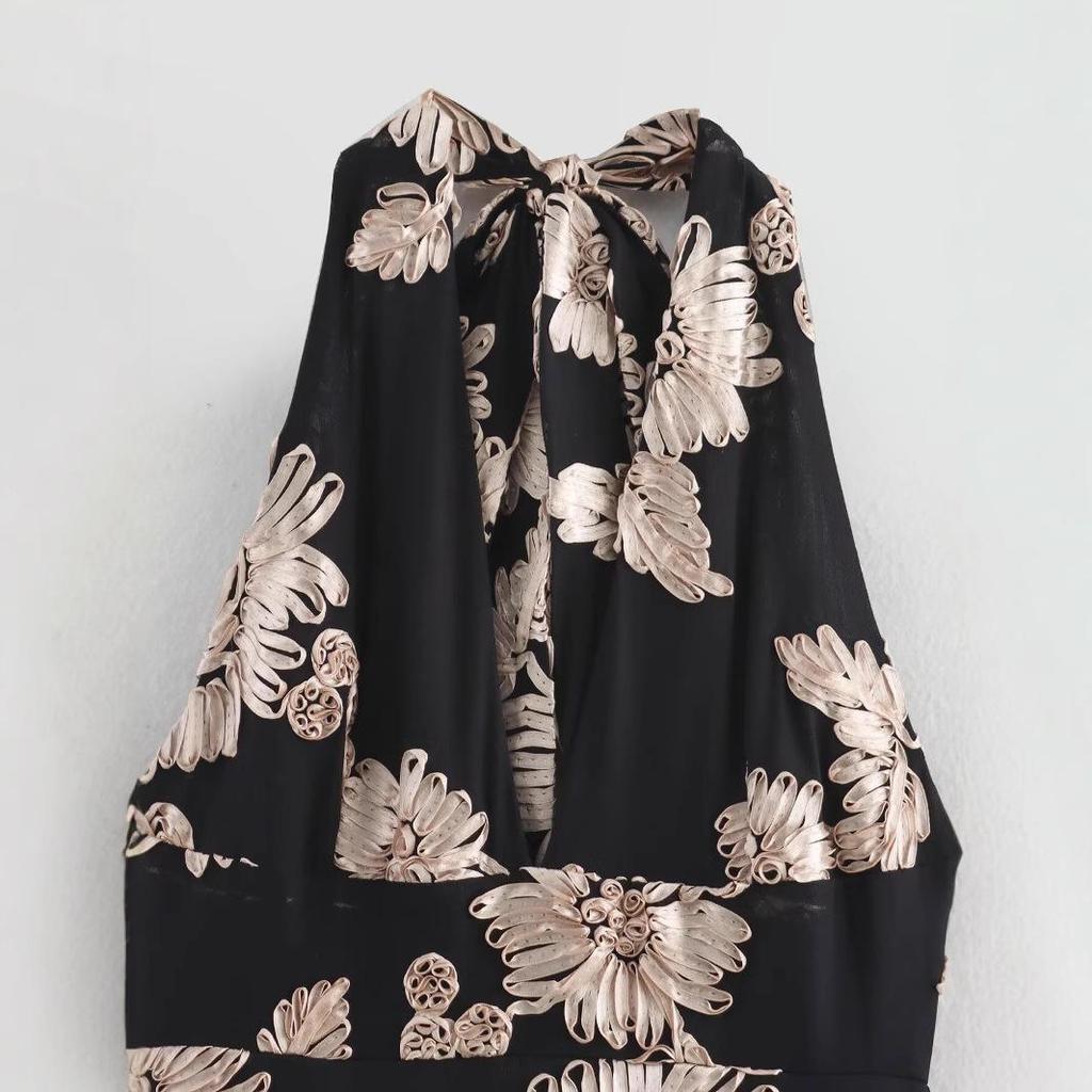 2025 Spring Women's European & American Style Slimming Embroidered Mesh Dress